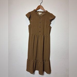 Monteau Cottage Core Brown Polka Dot Midi Dress
